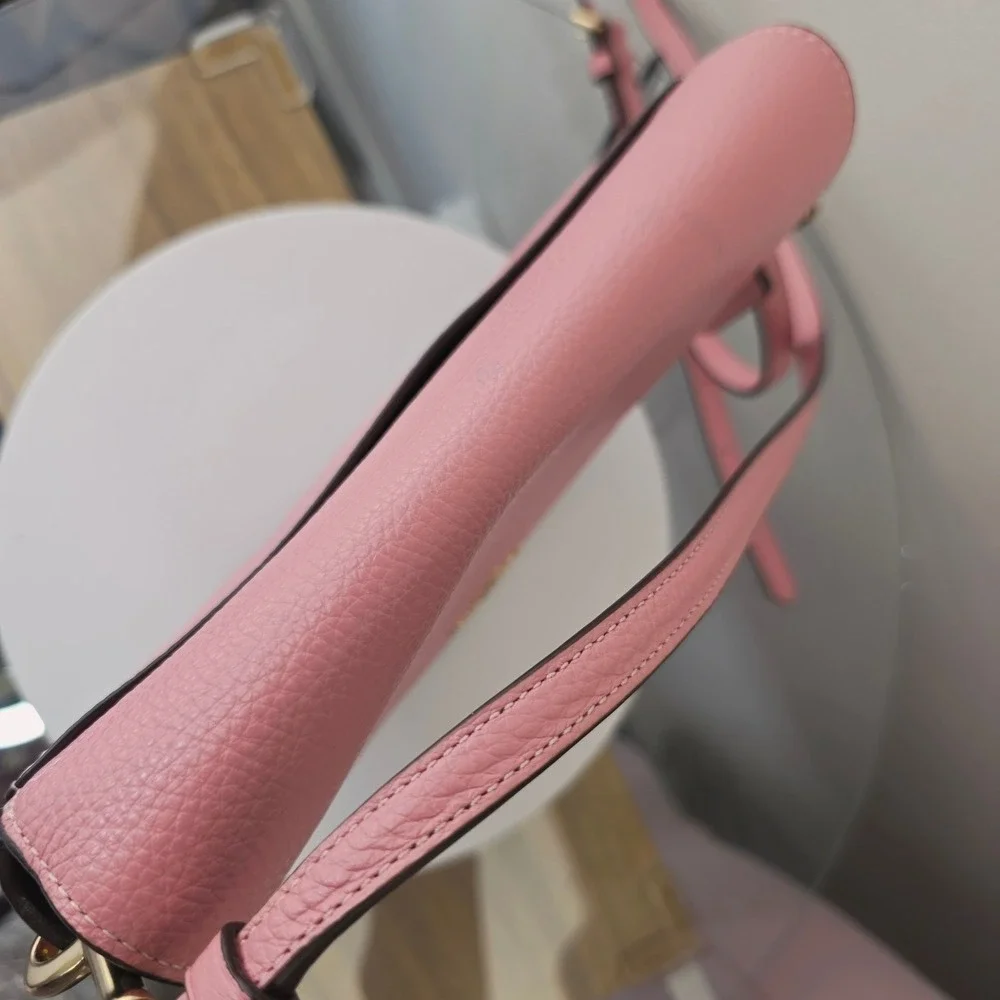 Coach Ellen Saddle Flap Pebble Leather Crossbody Bag Bubblegum Pink